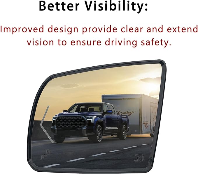 Driver Side Heated Turn Signal Blind Spot Detection Mirror Glass Replacement For 2008-2017 Toyota Sequoia 2007-2020 Toyota Tundra - Side Mirror With Rear Holder