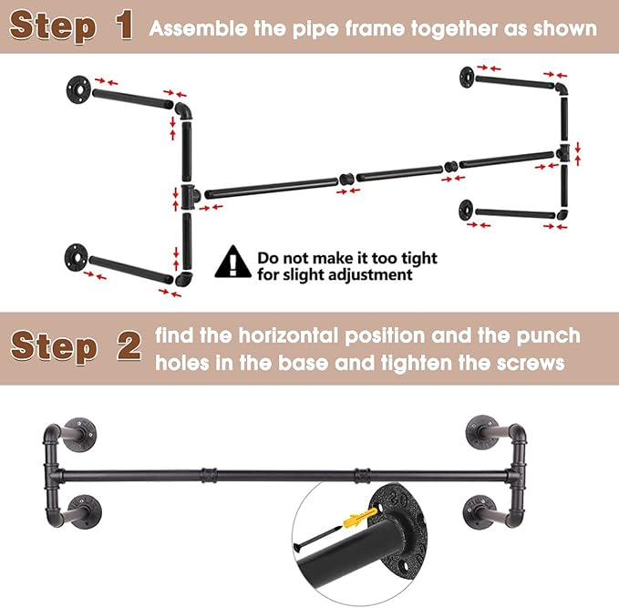 Wall Mounted Clothes Rack - 54" Industrial Pipe Clothing Garment Rack, Space-Saving Heavy Duty Detachable Black Iron Clothes 
