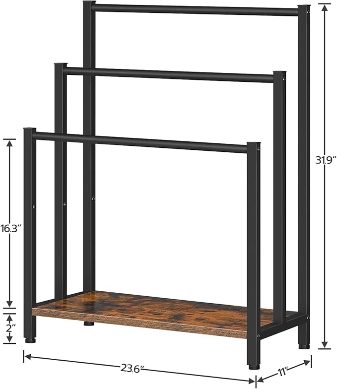 HOOBRO Free Standing Towel Rack, 3 Tier Blanket Rack, Blanket Holder for Bathroom, 23.6" L x 11" W x 31.9" H, Industrial Meta
