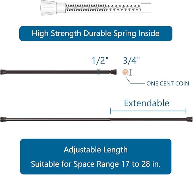 TYRON 4-Piece Spring Tension Curtain Rod, Bronze Finish, 17-28 Inch, No Drilling Required