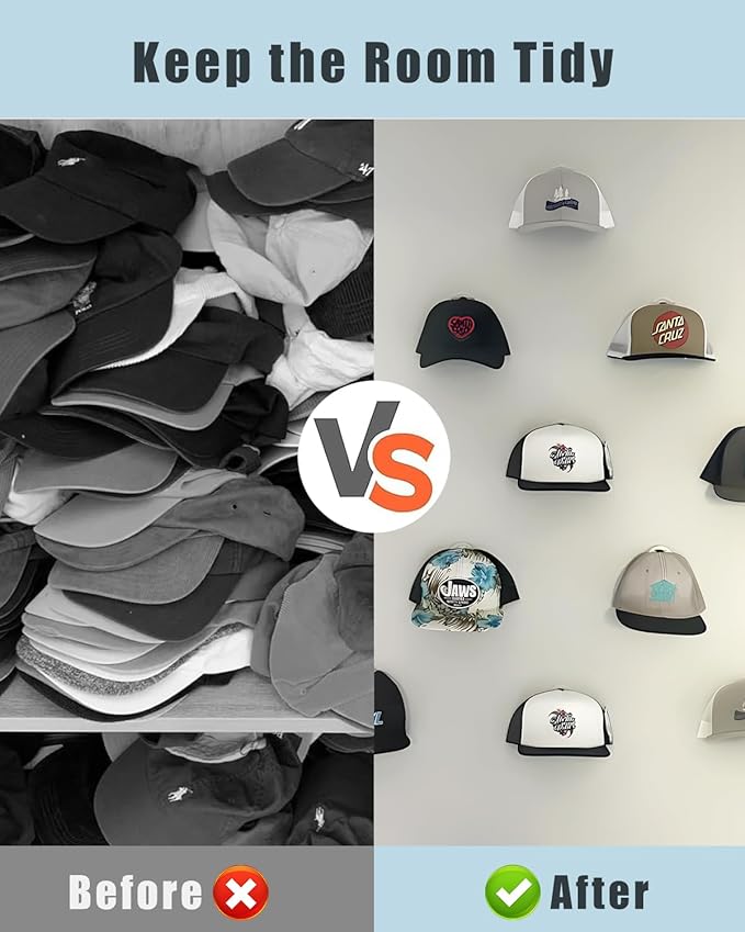Adhesive Hat Hooks for Wall, Baseball Caps Strong Holdr, Ball Cap Hanger Wall Mount, Hat Display Rack, Hat Organizer Accessor