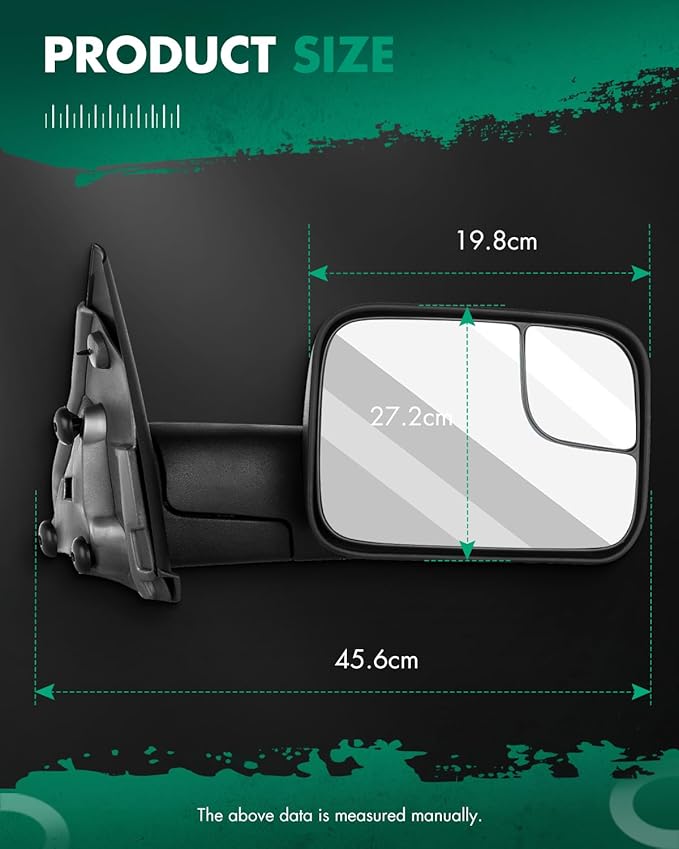 SCITOO fit for Towing Mirrors 2003 2004 2005 2006 2007 2008 for Dodge for Ram 1500 2500 3500 2002 for Dodge for Ram 1500 2009 for Dodge for Ram 2500 3500 Truck Black Manual Side View Pair Mirrors