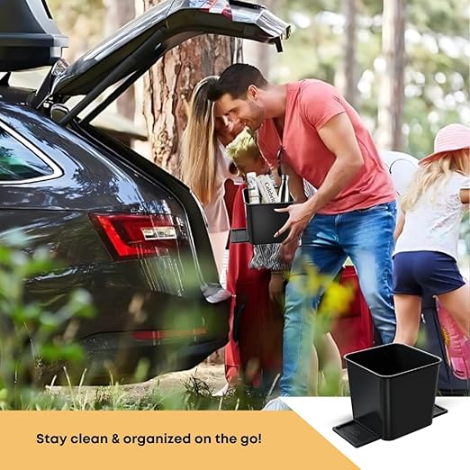 Car Trash Can with Stability Wings – Leakproof Portable Garbage Bin for Fabric & Rubber Mats – Compact Durable Plastic Auto Organizer for Cars, SUVs, Trucks (Black, Small)