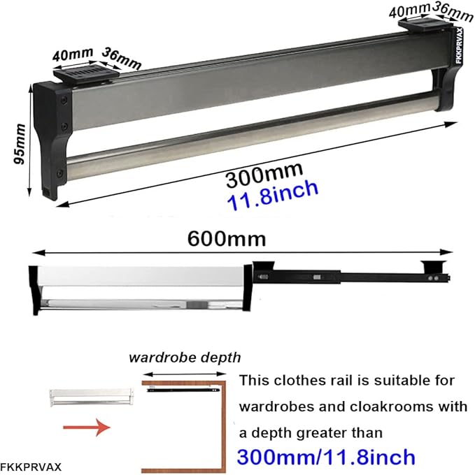 Closet Clothes Hanger Rail,Pull-Out Closet Rod 30-60cm,Wardrobe Clothing Rail,Closet Organizer Rack for Pants and Coat (300MM