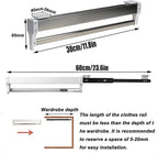 Extendable Clothes Rail with Sliding Track, Pull Out Closet Rod Adjustable 30-60cm Wardrobe Rail Clothes Rack, Wardrobe Organ