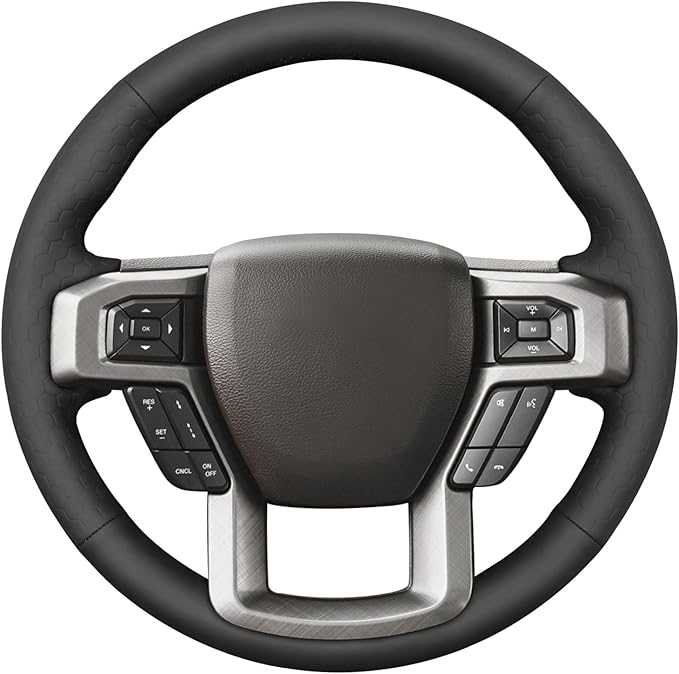 MEWANT Hand Stitch Black Hexagon Embossed Faux Leather Steering Wheel Cover for Ford F150 F250 F350 Expedition 2018-2021