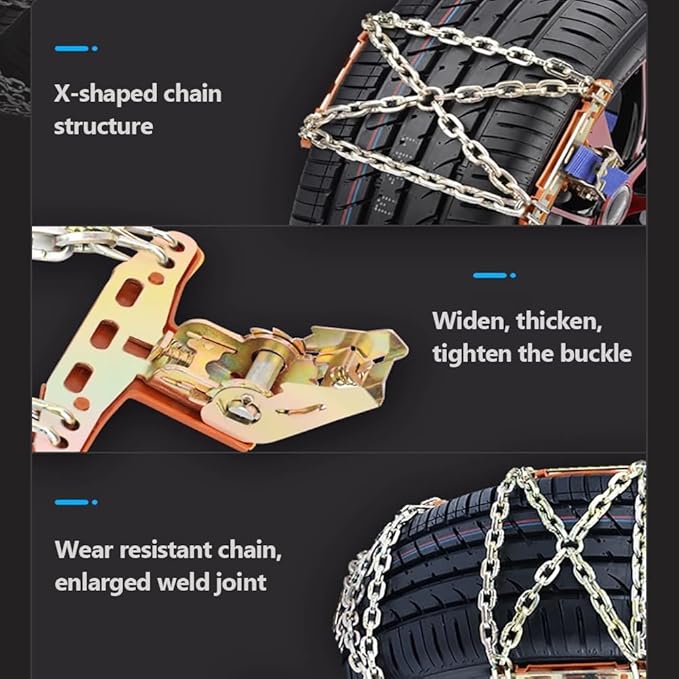 Snow Chains, Snow Tire Chains for Car SUV Pickup Trucks, Adjustable Universal Emergency Thickening Anti-skid Traction Chains,