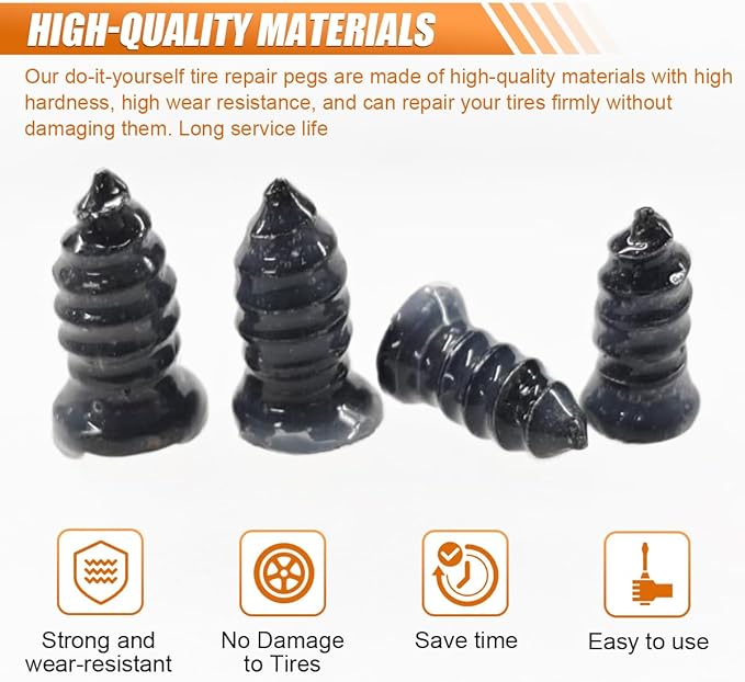 60PCS Tire Repair Rubber Nail, Vacuum Tire Repair Screw Kit with Screwdriver & Box, Self-Service Auto Tires Puncture Fast Rep