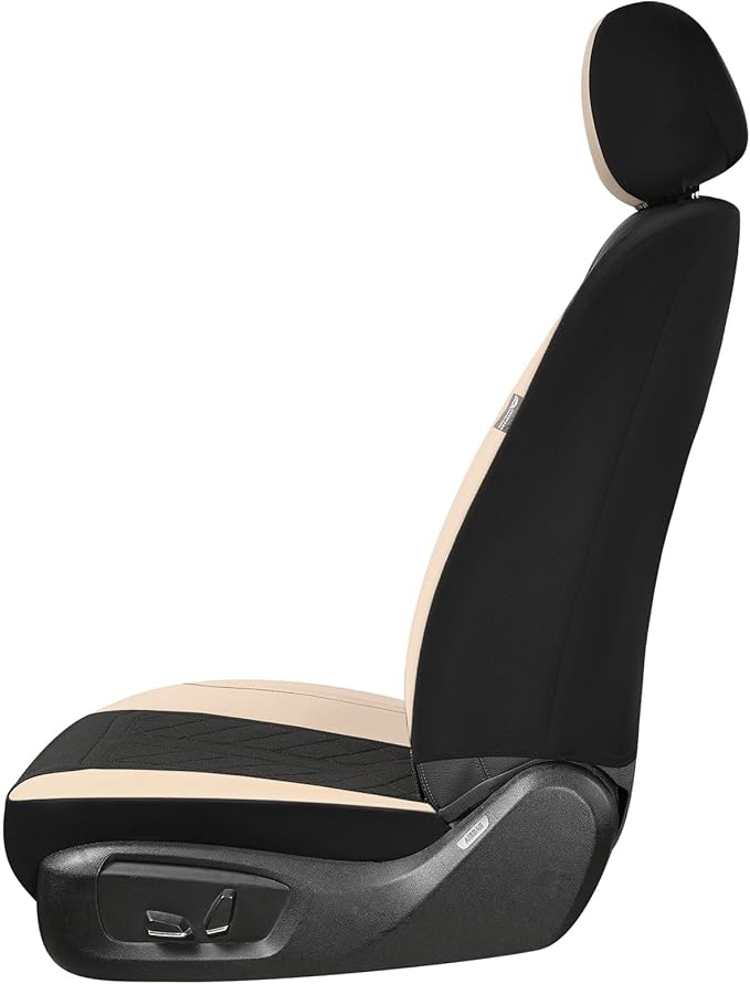 Coverado Front Seat Covers, Beige Seat Covers 2 Seats, Leather Car Protectors 2-Pack, Auto Seat Covers Spill-Proof Design Uni