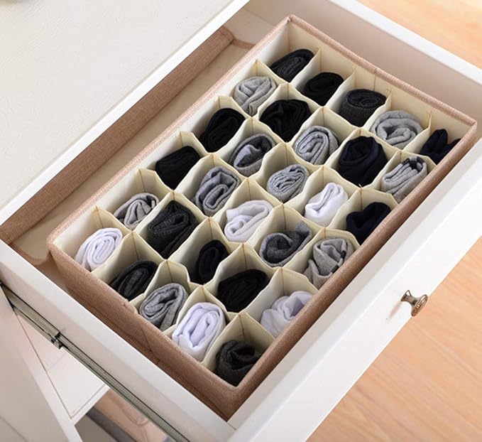 AARAINBOW 2 Packs Underwear Socks Ties Storage Organizer with Lids Foldable Closet Drawer Organizer 60 Cells, Fabric Drawer W