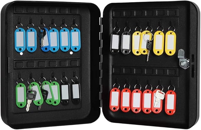 Jssmst Lock Keyboxes Wall Mount Security Key Storage Box, Locking Key Cabinet Wall Mount with 24 Key Hooks & Tags Key Labels,