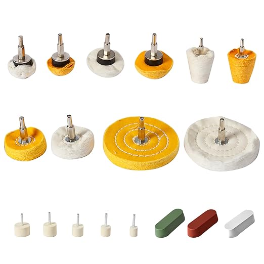 Polishing Wheel for Drill Kits, 10pcs Buffing Wheels, 5pcs Felt Wheels and 3pcs Compound, Different Size and Density Polisher Wheels for Metal, Jewelry, Car, Aluminum, DIY Buffing & Finishing