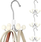 TOPIA HANGER Hoodie Hangers 4-Pack with 6 Wood Balls, 360°Swivel Purse Hanger, Scarf Hanger, Closet Hooks, Handbag Organizer,
