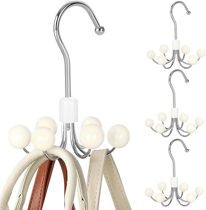 TOPIA HANGER Hoodie Hangers 4-Pack with 6 Wood Balls, 360°Swivel Purse Hanger, Scarf Hanger, Closet Hooks, Handbag Organizer,