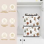 Wolf Bear Hedgehog Storage Baskets - Cute Animal Plants Bin Collapsible Organizer Cube with Zipper Lid, Mushroom Leaves Tree 