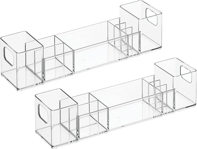 mDesign Plastic Bathroom Medicine Cabinet Organizer with Handles - Divided Vanity Storage Holder/Container for Cotton Swabs, 
