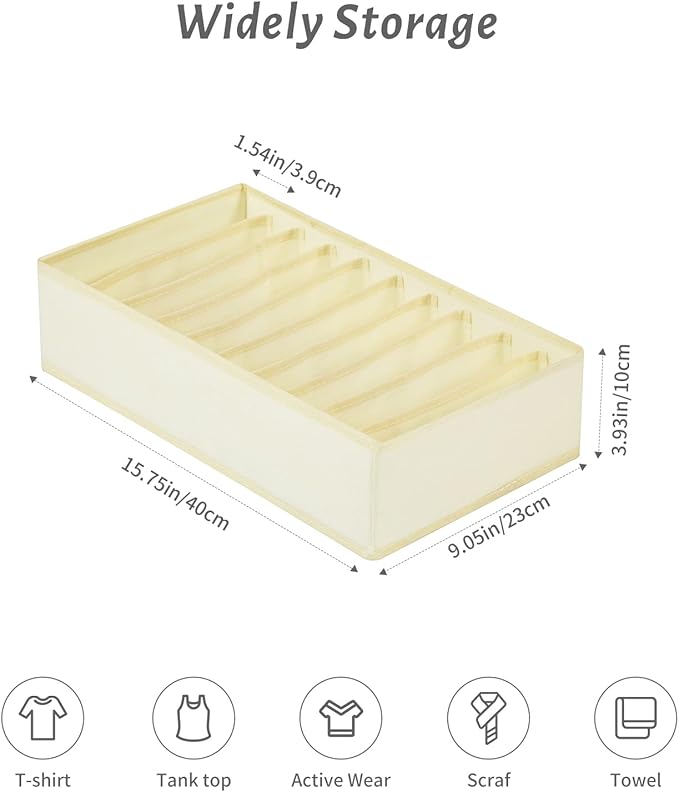 4 Packs T-shirt Drawer Organizers for Clothing,10 Grids Compartment Wardrobe Storage Box, Washable Clothes Organizer for Fold