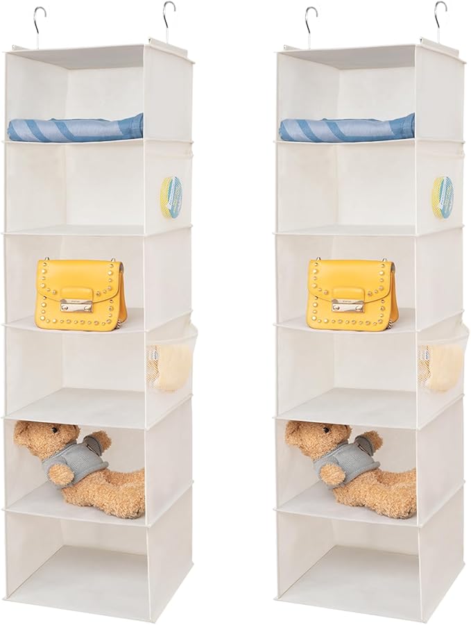 BrilliantJo 6 Shelves Hanging Closet Organizer, 2 Pack Hanging Storage with 4 Side Pockets for Clothes Shoes, 43.5"x12"x12"(B