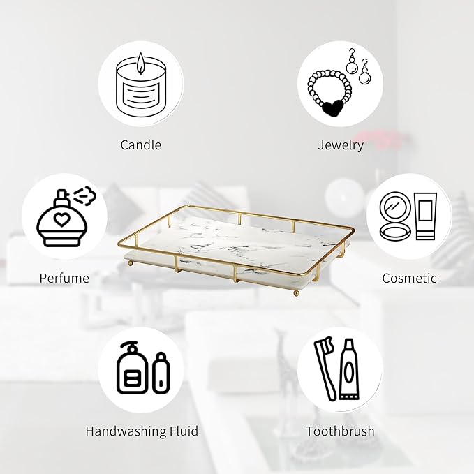 Dobbyby Vanity Tray Makeup Organizer Cosmetics Storage Bathroom Skincare Organizer Countertop Display Rack in Dresser Stainle