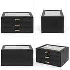 AKOZLIN Jewelry Box with Clear Lid Functional Leather Jewelry Storage Organizer Case 3 Drawers for Women Girls Necklace Ring 