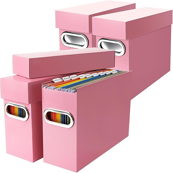 File Organizer Box with Lid & Handle, Heavy Duty Hanging File Folder Storage Boxes for Letter Size, Portable Filing Organizer