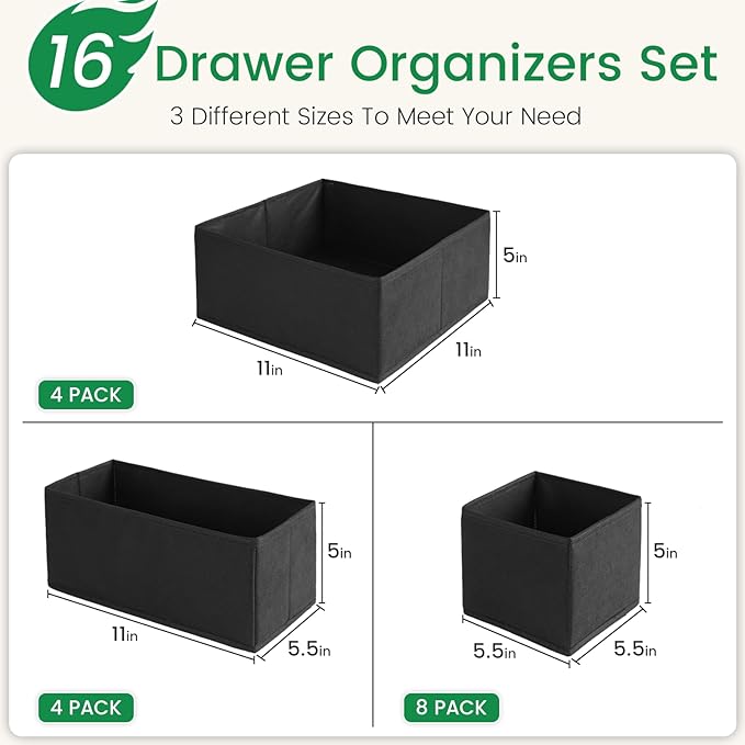 Criusia 16 Pack Underwear Drawer Organizer, Drawer Organizer Clothes, Foldable Cloth Storage Box Closet Dresser Drawer Divide