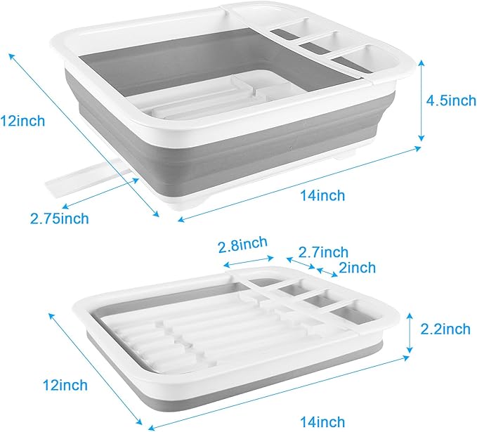 Collapsible Dish Drying Rack with Drain Plug Tube, Portable Dish Drainers for Kitchen Counter, Folding Dish Rack Over Sink Dr