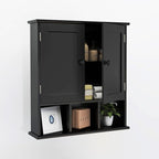 TaoHFE Black Bathroom Over The Toilet Storage Cabinet,Wall Medicine Cabinet Organizer with 2 Door Adjustable Shelves,Wooden M