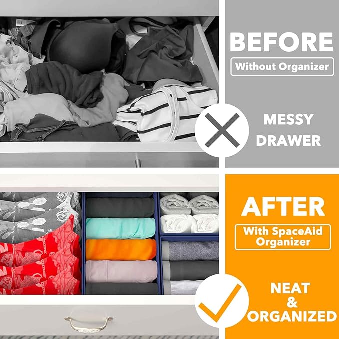 SpaceAid Drawer Organizer for Clothes, 12 Pack Dresser Drawer Organizer Bins, Closet Organizers and Storage Dividers for Clot