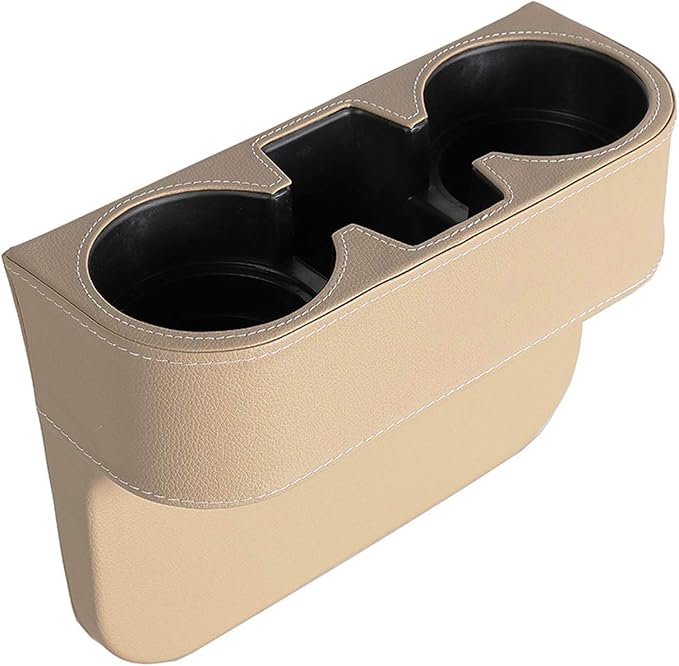 Car Seat Organizer Cup Drink Holders Multi Functional Gap Filler Storage Box Insert Organization Helps Reduce Distracted Driving&Holds Phone Mount Mug Bottle Cellphone (PUBD-Beige)