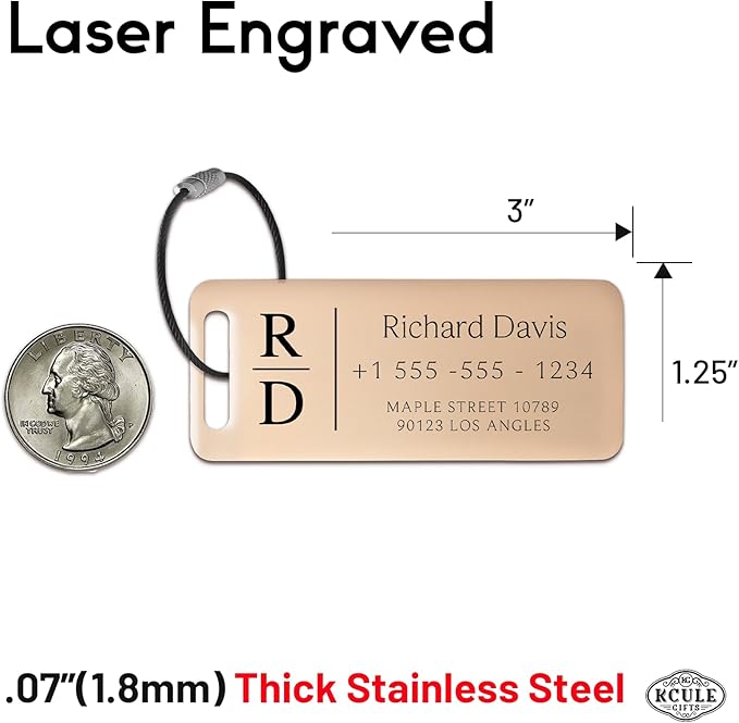 Personalized Luggage Tags for Suitcases 4 Pack - Stainless Steel Custom Luggage Tags for Backpacks & Bags, Sturdy, Waterproof