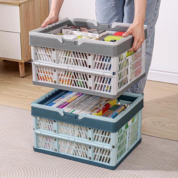 Domiella 2-Pack Foldable Storage Baskets, Collapsible PP Crates with Handles - 20L Capacity, Strong and Portable for Home Org