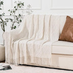 BATTILO HOME Cream Throw Blanket for Couch, Boho Bedroom Decor Throws, Decorative White Throw for Sofa Living Room, 50"x60"