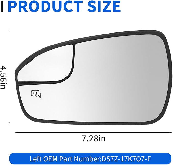 JINCHEN Driver Side Mirror Glass for 2013 2014 2015 2016 2017 2018 2019 2020 Fusion, Heated Mirror Glass With Backing Plate DS7Z17K707F