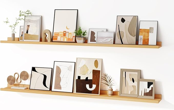 Floating Picture Ledge Shelves for Wall Set of 2, 55 Inches Picture Shelf with Ledge, Nursery Book Shelf for Toys Storage Kid