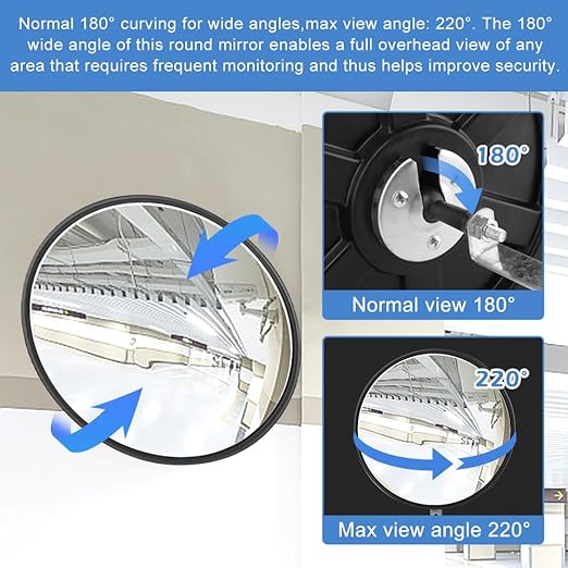 12" Acrylic Convex Mirror Convex Security Mirror, 12" Corner Security Blind Spot Mirrors, Traffic Garage Corner Mirrors, Adjustable Wide AngleMirrors for Indoor Outdoor
