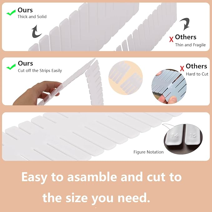 Ohlove 20Pcs Drawer Organizer Dividers 17"x2.8" Adjustable Storage Organizer Separator for Socks, Underwear, Makeup, Kitchen,