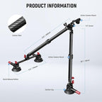 NEEWER Triple Suction Cup Car Mount Kit, Carbon Fiber Camera Mount with Action Camera Adapter, NATO Rail & 24"/60cm Extension Pole Compatible with GoPro Insta360, 2.2lb/1kg Max Load, CA136