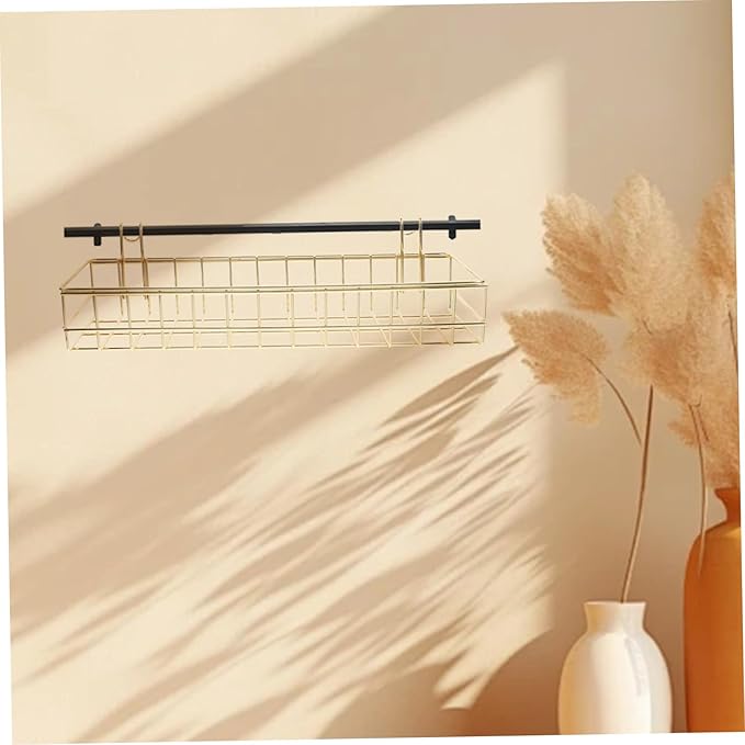 DECHOUS 2Pcs Gold Wire Basket Wall Mounted Shelves Stylish Grid Wall Organizers for Flower Pots Decor Easy Installation Stora