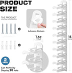 Hat Hook for Wall, 2 Pack Hat Organizer Hold up to 20 Hats,Hat Holder with Strong Adhesive and 8 Pack Screws, Cap Holder Hat 