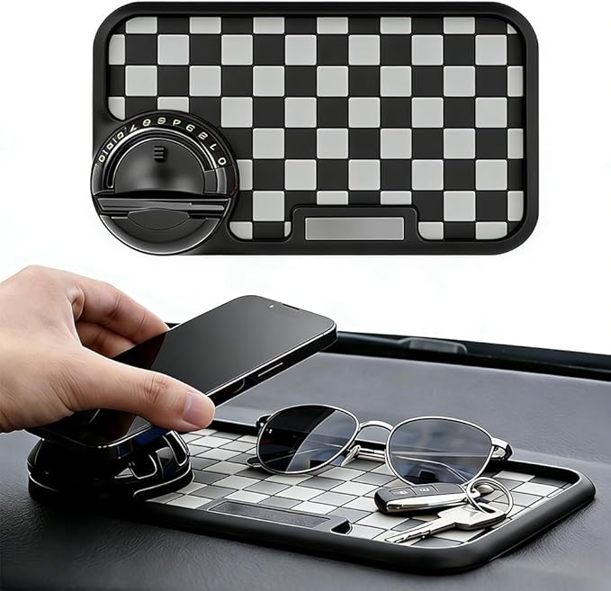 Multifunctional Car Anti-Slip Dashboard Mat with 360° Rotating Phone Holder & Hidden Parking Number Plate, Universal Anti Sli
