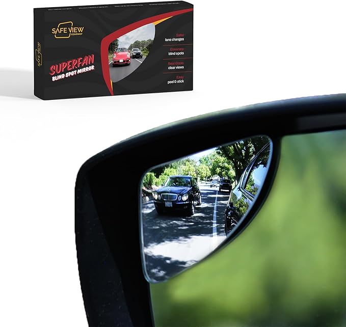 Superfan Blind Spot Mirrors for Cars by Safe View Company – Real Convex Glass for Clear Wide Angle Vision – Safer Lane Changes, Easy Stick-On, Weatherproof & Long Lasting Durability
