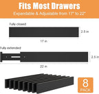 Bamboo Drawer Dividers,17-22" Adjustable Kitchen Drawer Organizer for Clothes,8 Pack Expandable Drawer Organization Separator