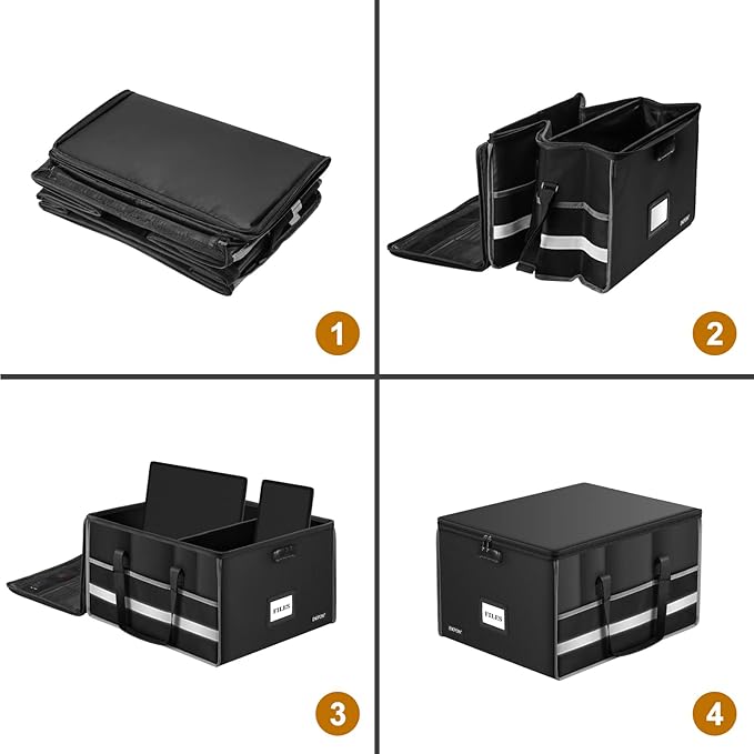 ENGPOW Fireproof Document Box with Lock, File Storage Organizer Box with Inserts ＆Mesh Pockets, Collapsible Portable Large Fi