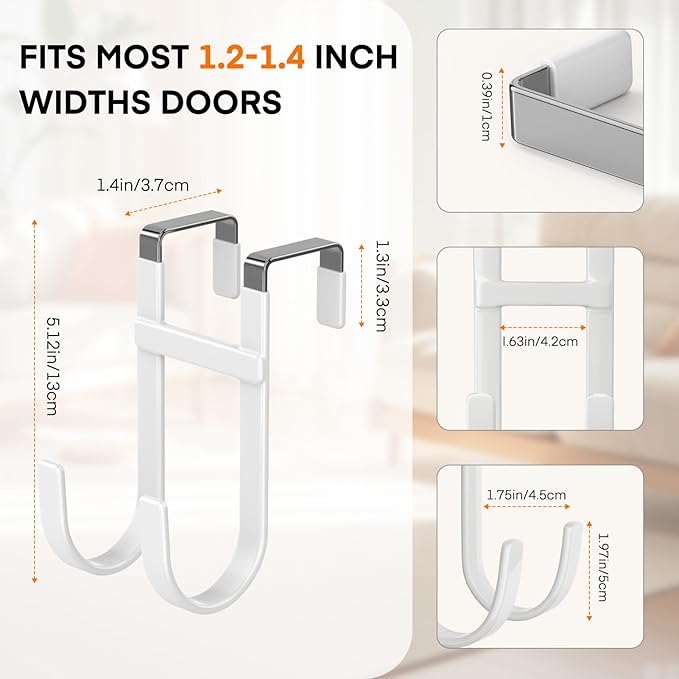 FYY Over The Door Hooks - 4 Pack Heavy Duty Dual-Hook Organizer Hanger with Non-Slip Rubber for Towels, Clothes, Hats & Bags 