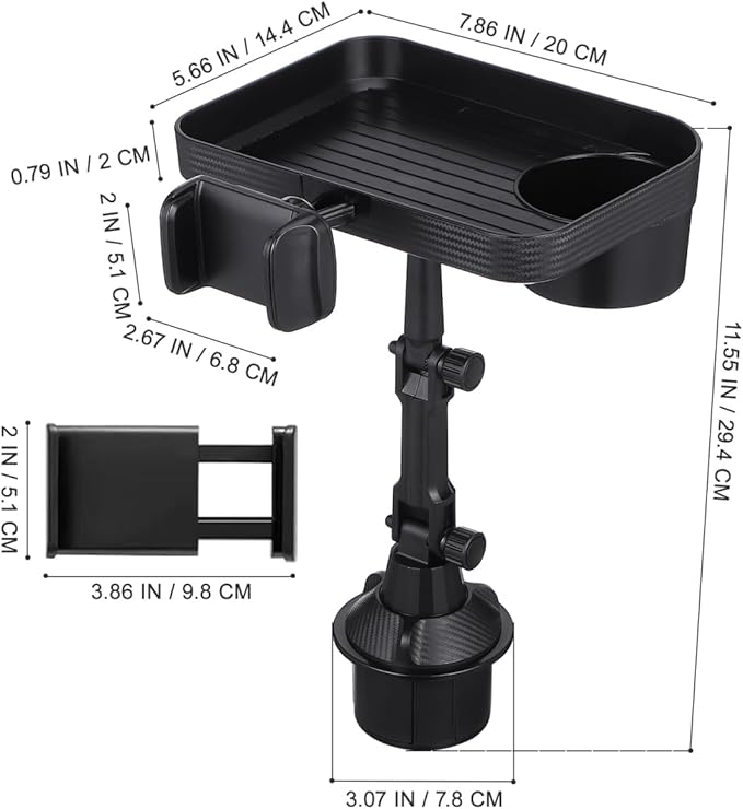 CALLARON Car Cup Holder Tray - Car Trays for Eating, 3-in-1 Adjustable Swivel CAR Food Tray, Universal Vehicle Cup Holder Exp