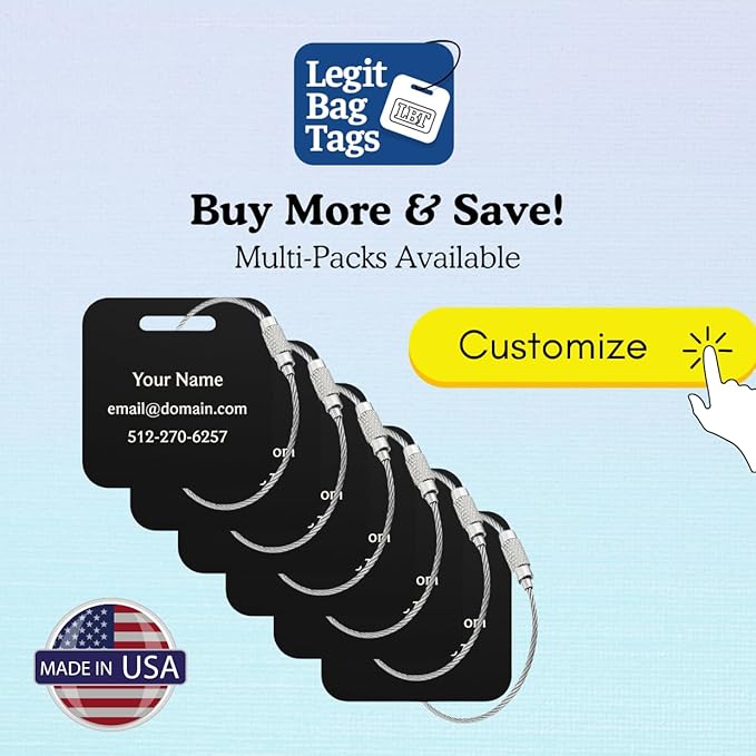 Custom Luggage Tags (3 or 6 Pack) - Personalized Unique Suitcase & Backpack Travel, Durable, Waterproof & Heavy Duty (Hot Pin