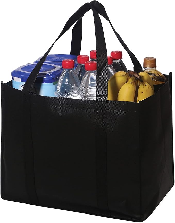 DIOMMELL 12 Pack Reusable Grocery Bags Large Foldable Heavy Duty Shopping Tote Produce Bag with Reinforced Handles for Groceries Clothes Vegetables Fruit, Black