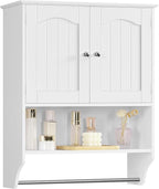 Iwell Bathroom Wall Cabinet, Over The Toilet Storage Cabinet with Towel Rack & Adjustable Shelf, Medicine Cabinet for Bathroo