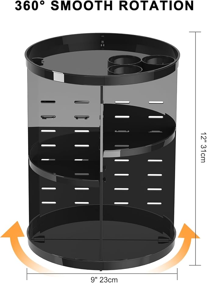 Jiavarry Rotating Makeup Organizer for Vanity, 360 Spinning Skincare Organizers with Adjustable Trays, Make Up Desk Storage C